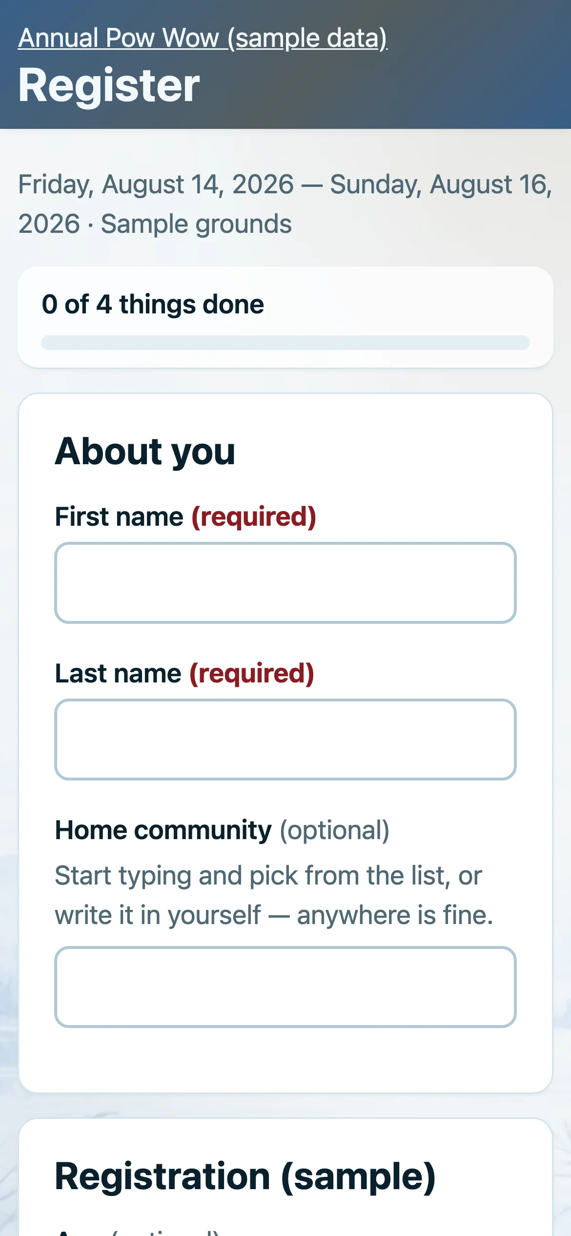 Phone registration form with a category chosen automatically from date of birth.